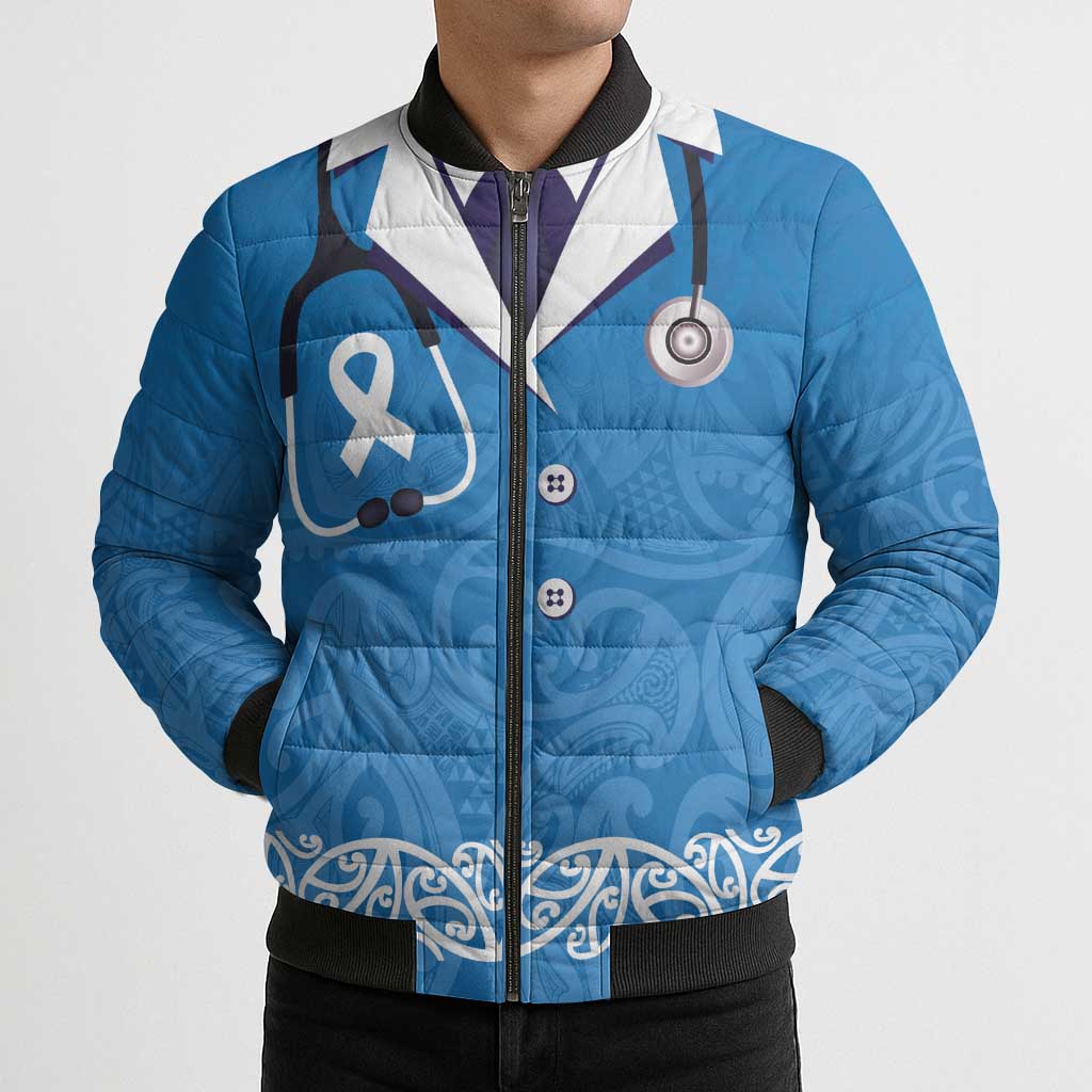New Zealand Nurses Week Bomber Puffer Jacket Maori Kowhaiwhai Blue Tribal LT9 - Polynesian Pride