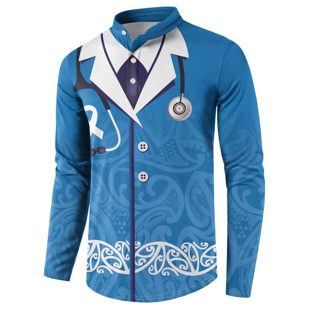 New Zealand Nurses Week Button Sweatshirt Maori Kowhaiwhai Blue Tribal LT9 - Polynesian Pride