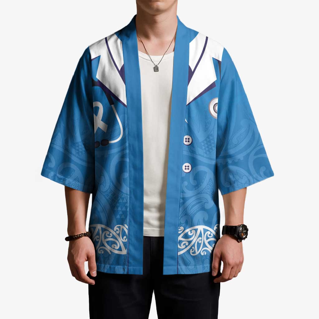 New Zealand Nurses Week Kimono Maori Kowhaiwhai Blue Tribal LT9 - Polynesian Pride