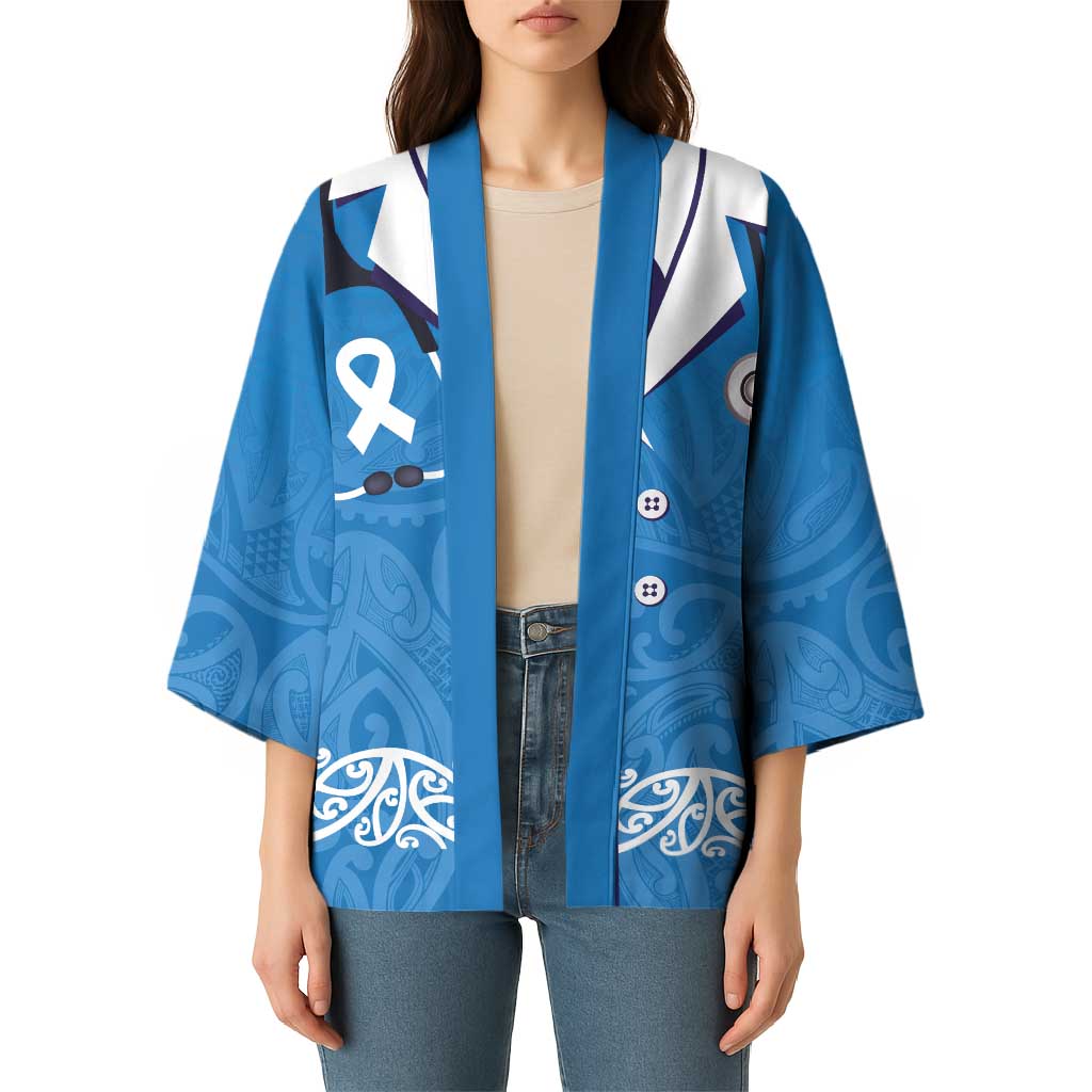 New Zealand Nurses Week Kimono Maori Kowhaiwhai Blue Tribal LT9 - Polynesian Pride