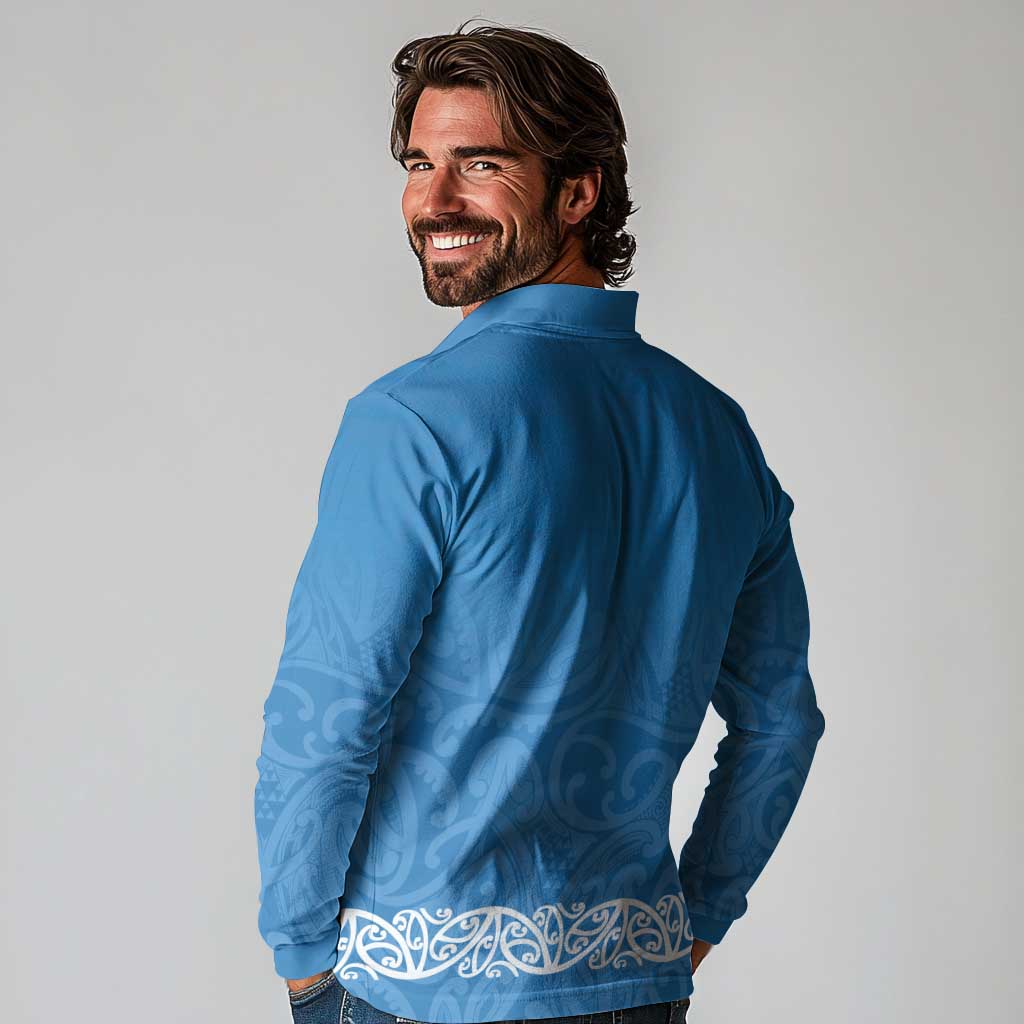 New Zealand Nurses Week Long Sleeve Polo Shirt Maori Kowhaiwhai Blue Tribal