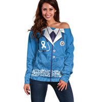 New Zealand Nurses Week Off Shoulder Sweater Maori Kowhaiwhai Blue Tribal