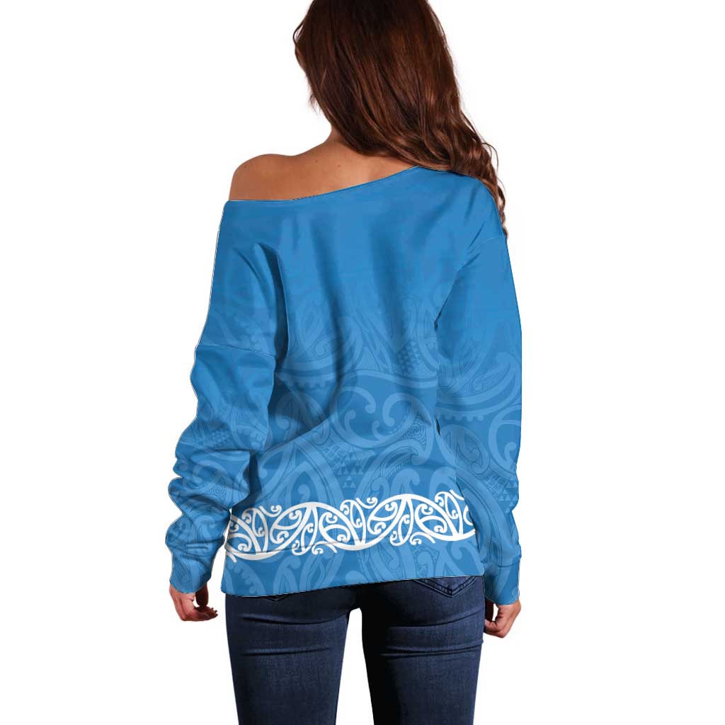 New Zealand Nurses Week Off Shoulder Sweater Maori Kowhaiwhai Blue Tribal
