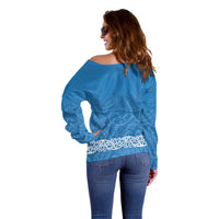 New Zealand Nurses Week Off Shoulder Sweater Maori Kowhaiwhai Blue Tribal