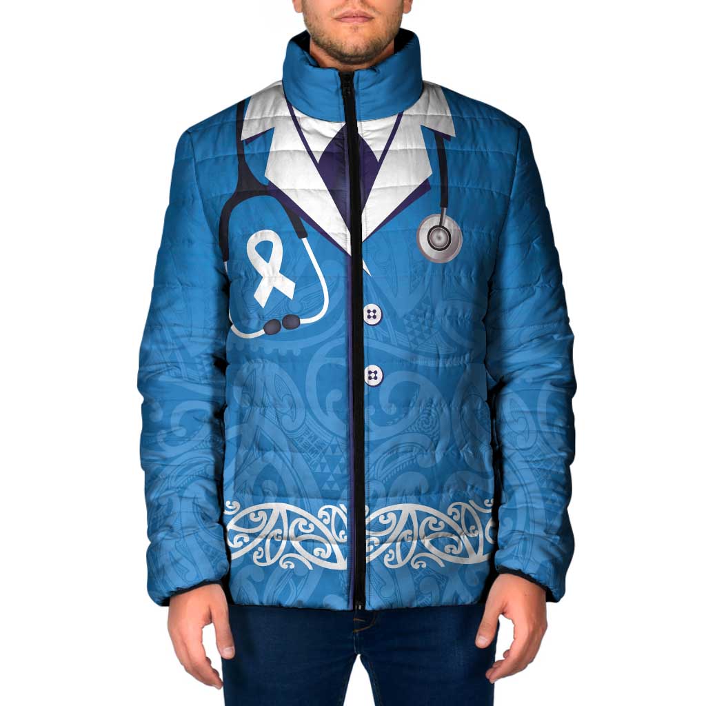 New Zealand Nurses Week Padded Jacket Maori Kowhaiwhai Blue Tribal LT9 Men Blue - Polynesian Pride