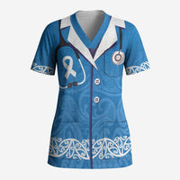 New Zealand Nurses Week Scrub Top Maori Kowhaiwhai Blue Tribal LT9 Adult Blue - Polynesian Pride