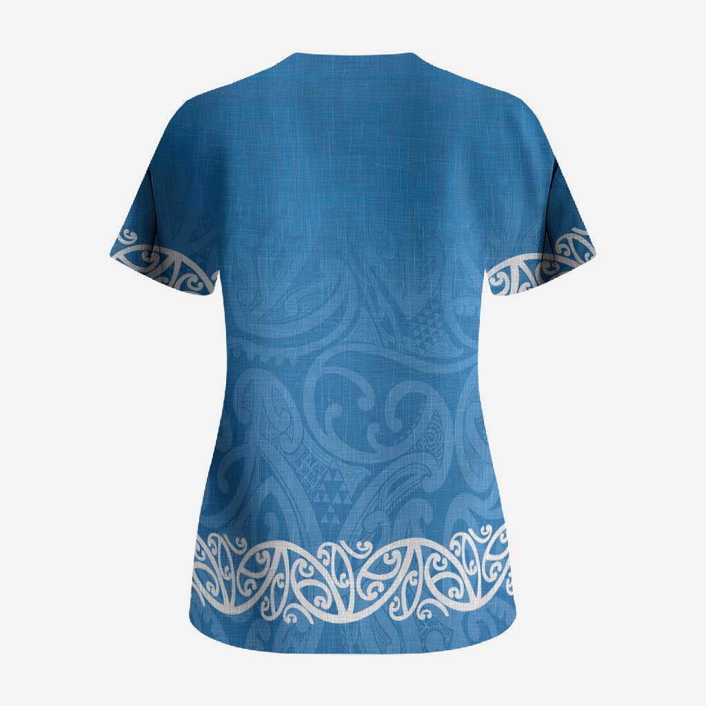 New Zealand Nurses Week Scrub Top Maori Kowhaiwhai Blue Tribal LT9 - Polynesian Pride