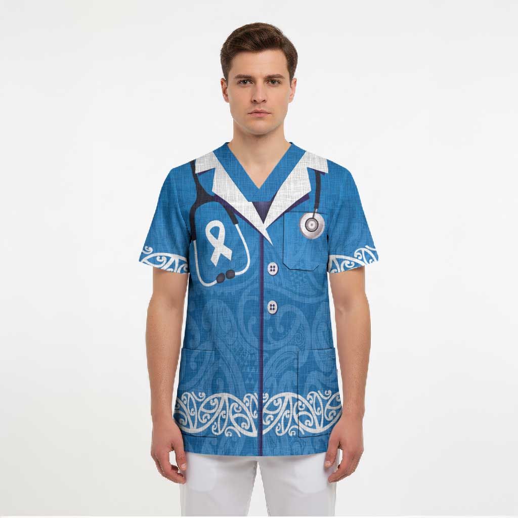 New Zealand Nurses Week Scrub Top Maori Kowhaiwhai Blue Tribal LT9 - Polynesian Pride