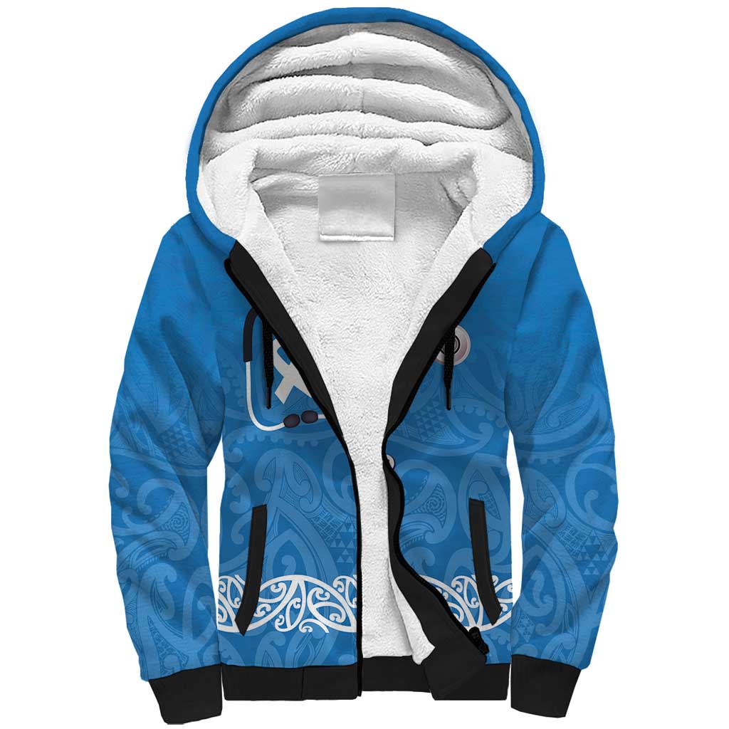 New Zealand Nurses Week Sherpa Hoodie Maori Kowhaiwhai Blue Tribal LT9 Unisex Blue - Polynesian Pride