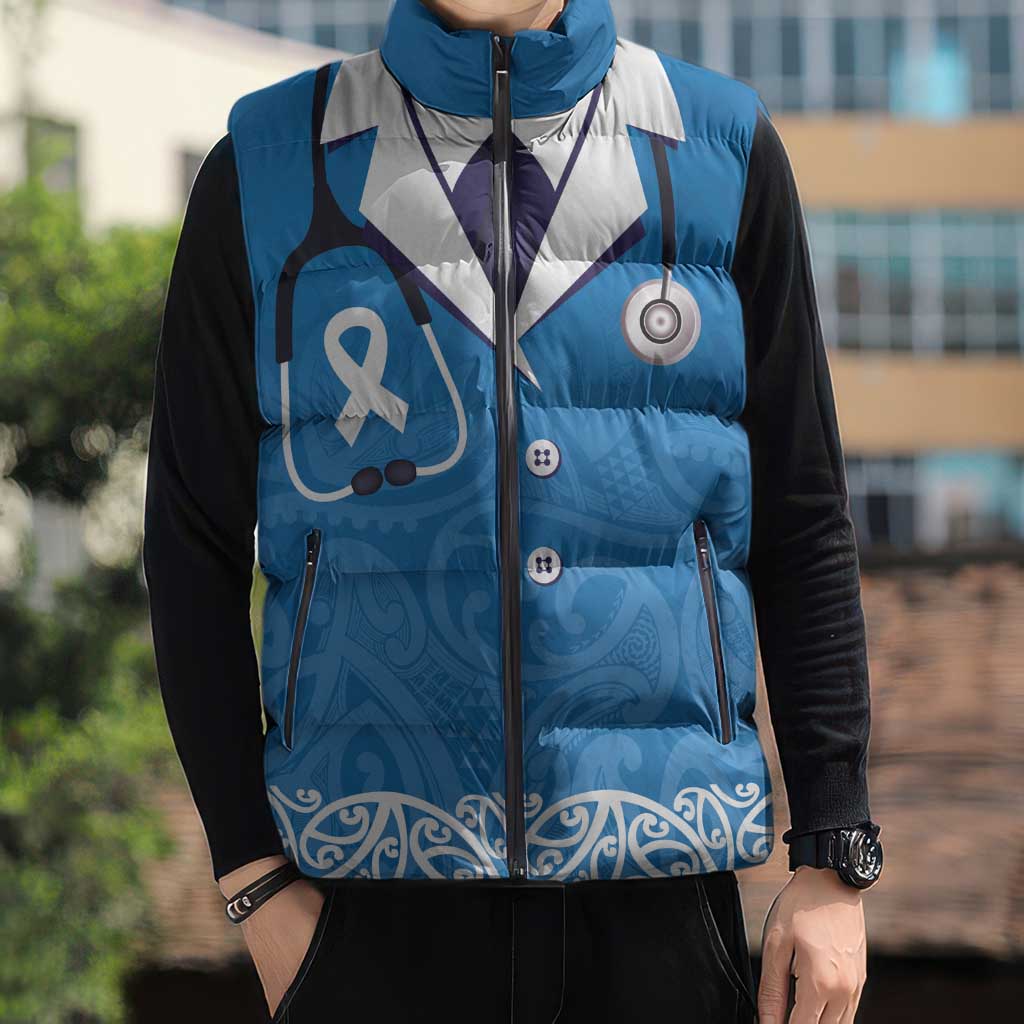 New Zealand Nurses Week Sleeveless Puffer Jacket Maori Kowhaiwhai Blue Tribal LT9 - Polynesian Pride