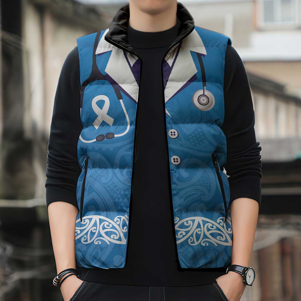 New Zealand Nurses Week Sleeveless Puffer Jacket Maori Kowhaiwhai Blue Tribal LT9 - Polynesian Pride