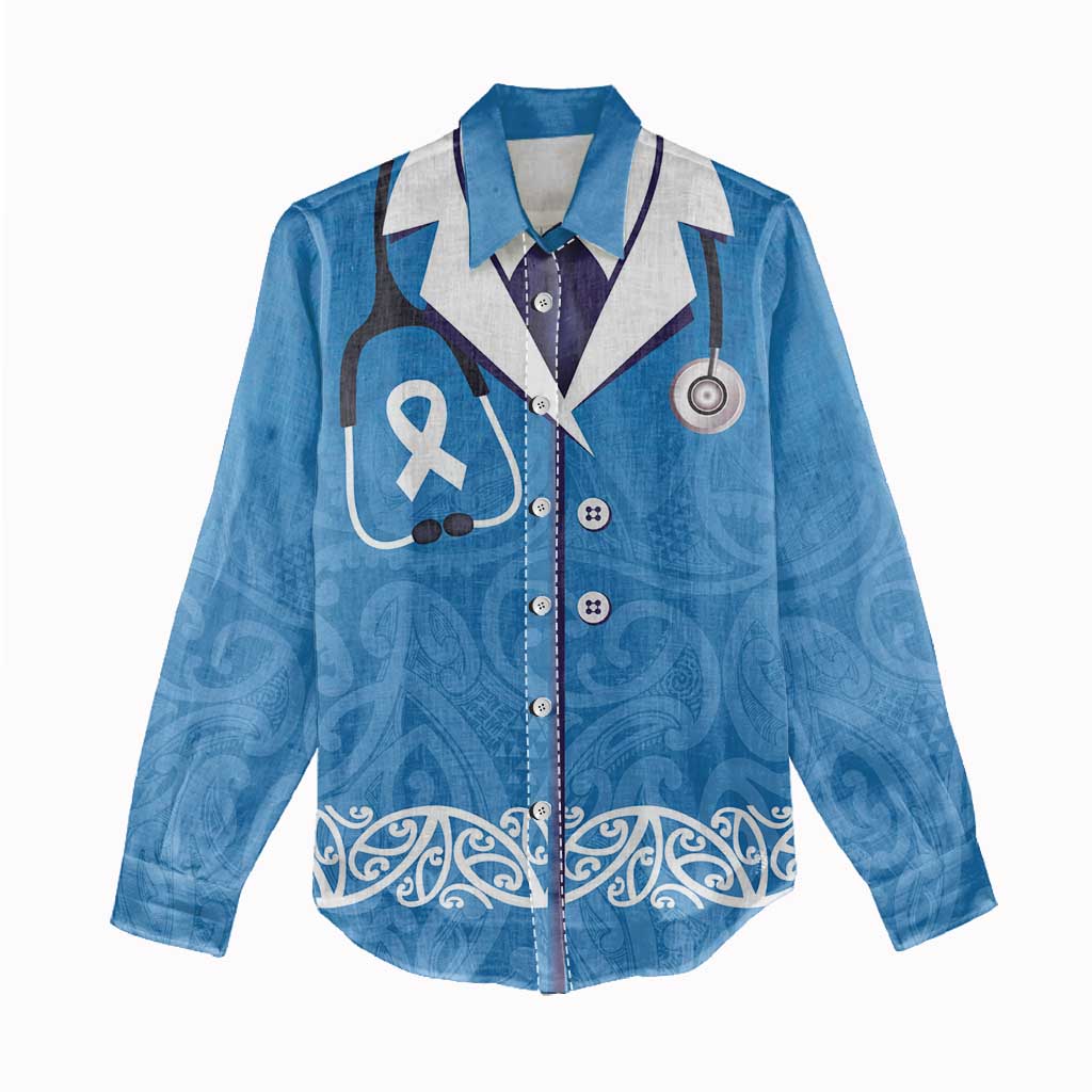 New Zealand Nurses Week Women Casual Shirt Maori Kowhaiwhai Blue Tribal