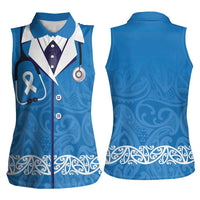 New Zealand Nurses Week Women Sleeveless Polo Shirt Maori Kowhaiwhai Blue Tribal