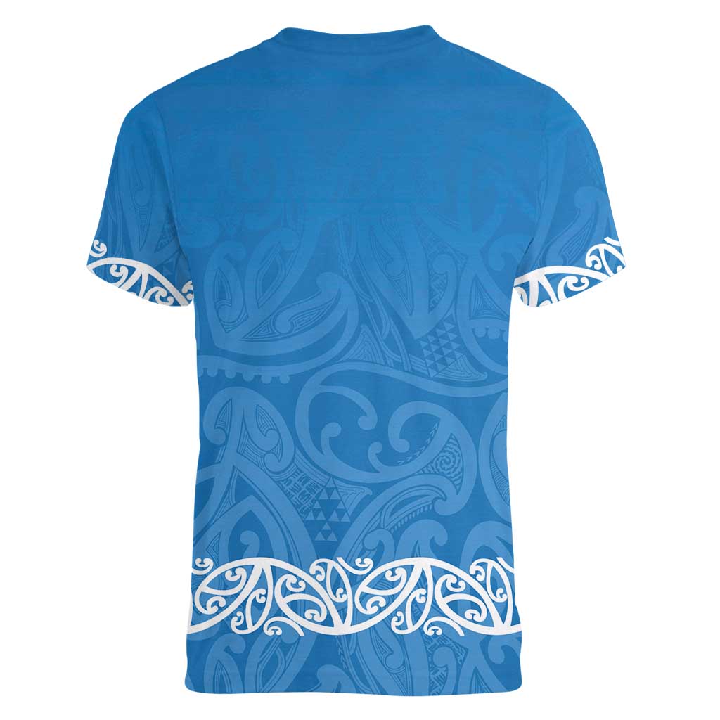 New Zealand Nurses Week Women V-Neck T-Shirt Maori Kowhaiwhai Blue Tribal