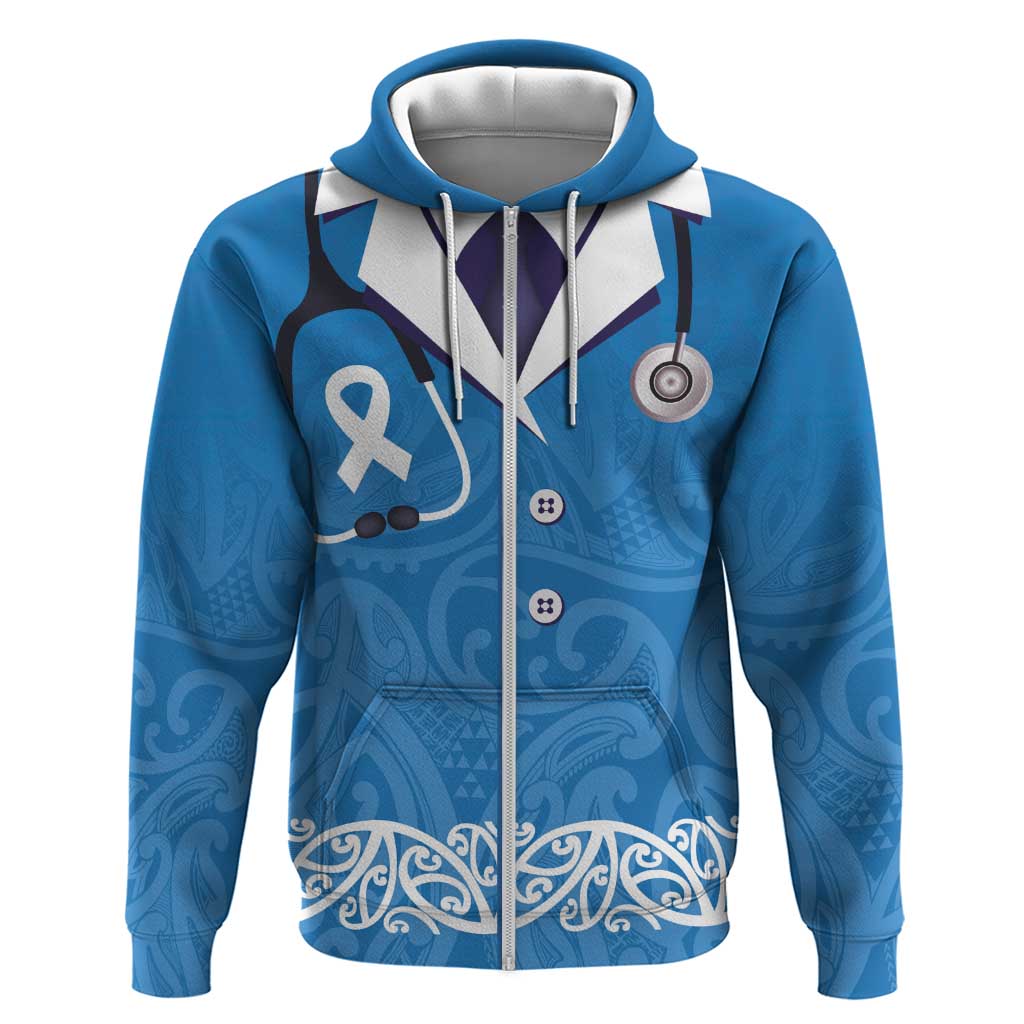 New Zealand Nurses Week Zip Hoodie Maori Kowhaiwhai Blue Tribal LT9 Zip Hoodie Blue - Polynesian Pride