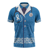 New Zealand Nurses Week Zipper Polo Shirt Maori Kowhaiwhai Blue Tribal