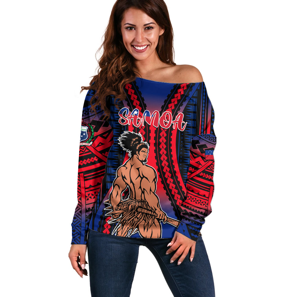 Polynesian Samoa Independence Day Off Shoulder Sweater Polynesian Pacific Tribal LT9 Women Gradient - Polynesian Pride