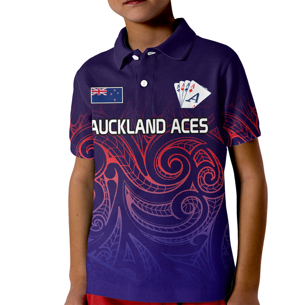 New Zealand Auckland Cricket Kid Polo Shirt Maori Traditional Ethnic Style LT9 Kid Gradient - Polynesian Pride