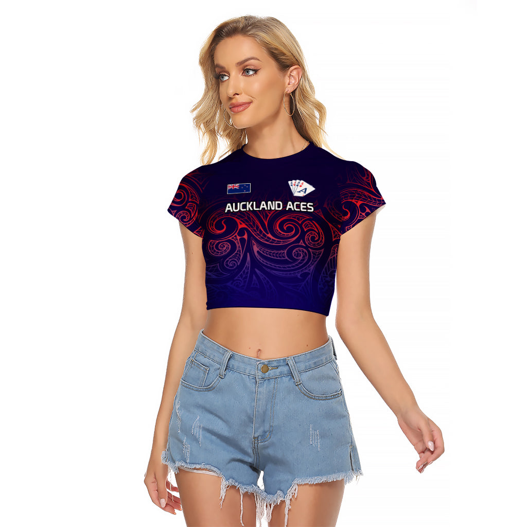 New Zealand Auckland Cricket Raglan Cropped T Shirt Maori Traditional Ethnic Style LT9 Female Gradient - Polynesian Pride