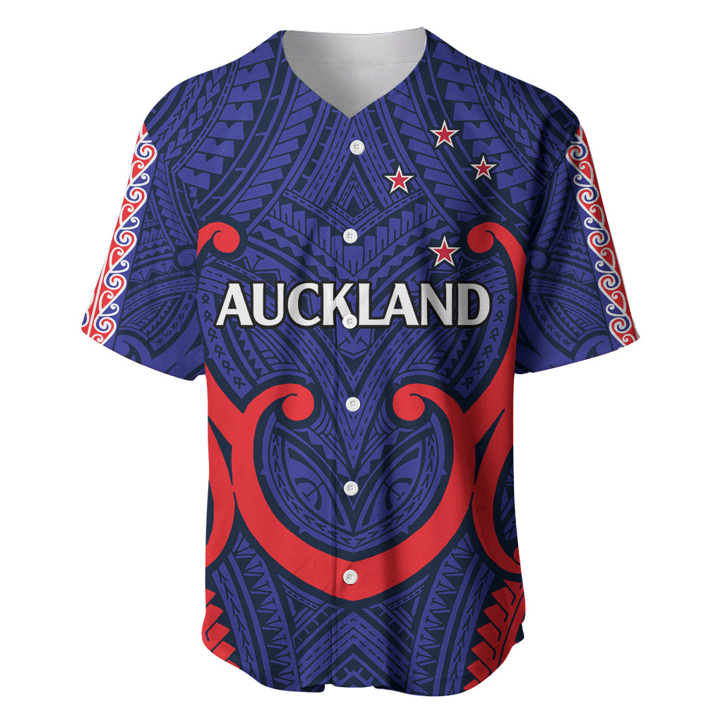 New Zealand Auckland Cricket Baseball Jersey Polynesian with Maori Koru LT9 Blue - Polynesian Pride