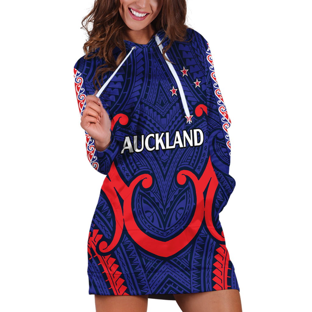 New Zealand Auckland Cricket Hoodie Dress Polynesian with Maori Koru LT9 Blue - Polynesian Pride