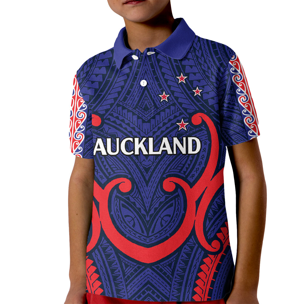 New Zealand Auckland Cricket Kid Polo Shirt Polynesian with Maori Koru LT9 Kid Blue - Polynesian Pride