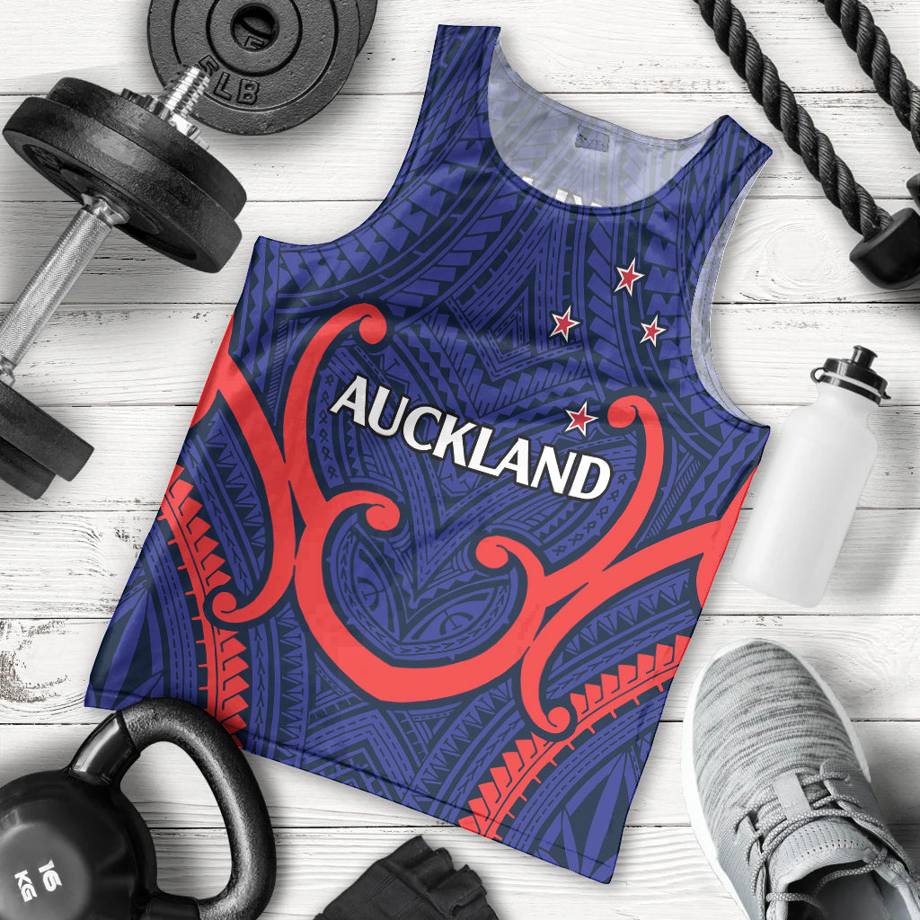 New Zealand Auckland Cricket Men Tank Top Polynesian with Maori Koru LT9 Blue - Polynesian Pride