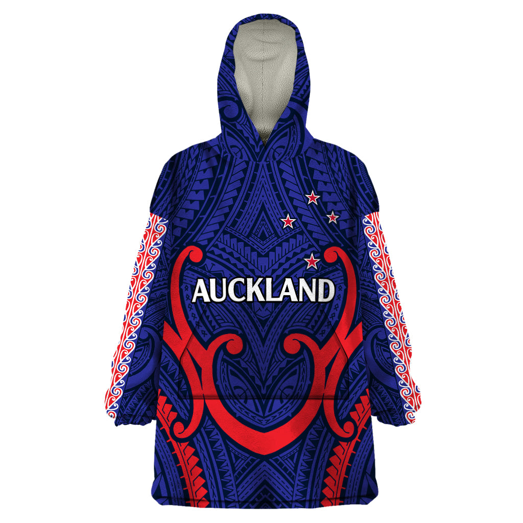 New Zealand Auckland Cricket Wearable Blanket Hoodie Polynesian with Maori Koru LT9 One Size Blue - Polynesian Pride