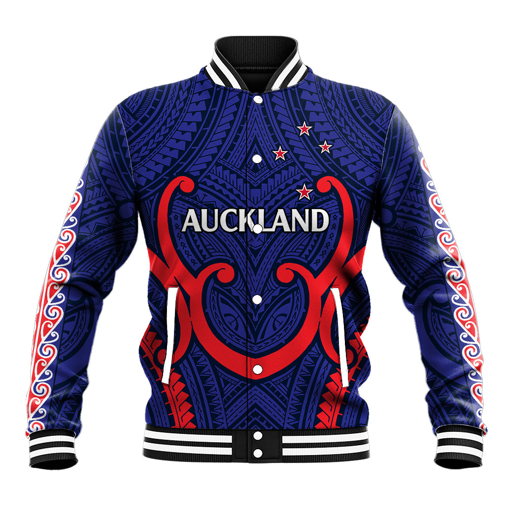 (Custom Text And Number) New Zealand Auckland Cricket Baseball Jacket Polynesian with Maori Koru LT9 Unisex Blue - Polynesian Pride