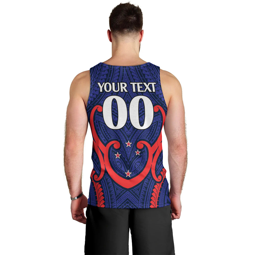 (Custom Text And Number) New Zealand Auckland Cricket Men Tank Top Polynesian with Maori Koru LT9 - Polynesian Pride