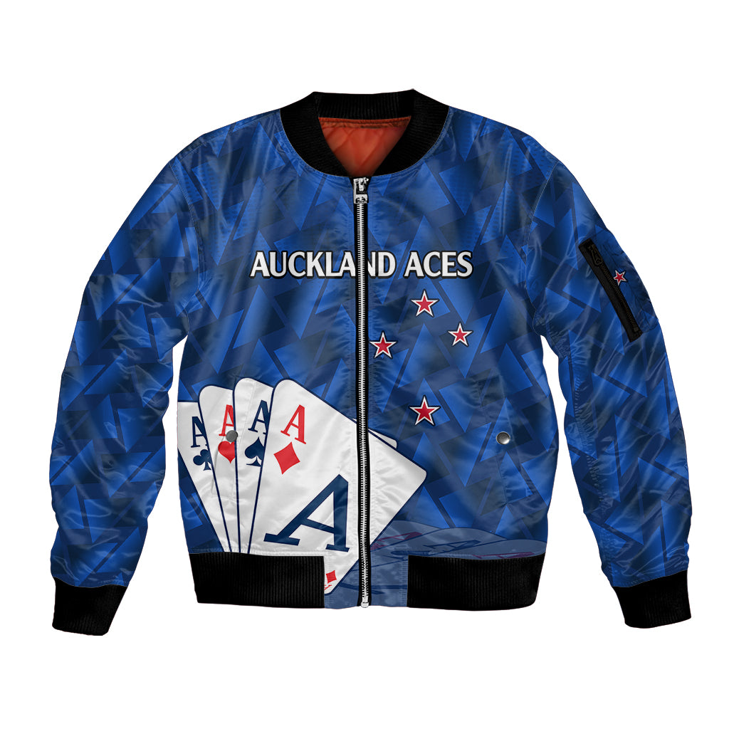 New Zealand Cricket Sleeve Zip Bomber Jacket Auckland Aces Sporty Style LT9 Unisex Blue - Polynesian Pride