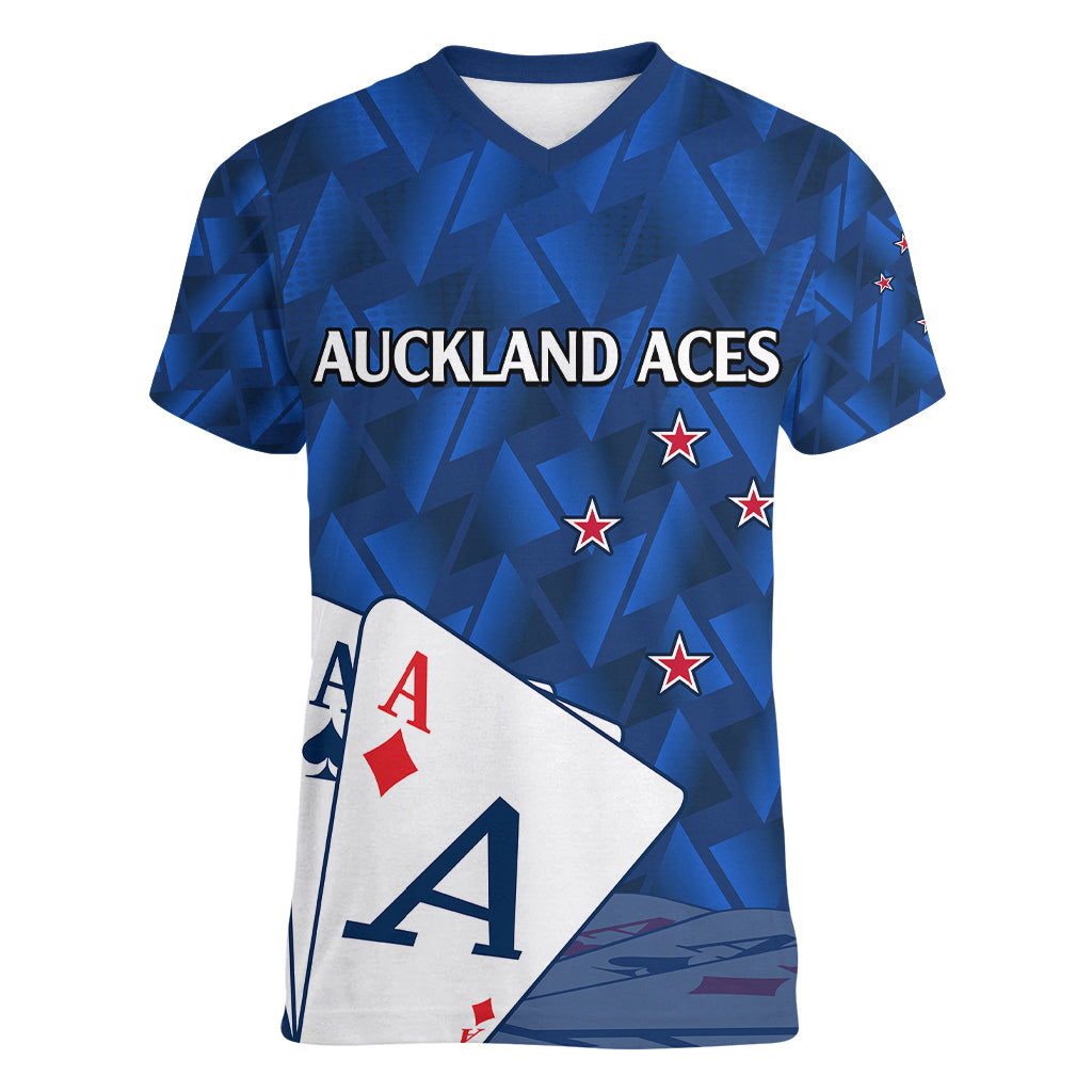 New Zealand Cricket Women V Neck T Shirt Auckland Aces Sporty Style LT9 Female Blue - Polynesian Pride