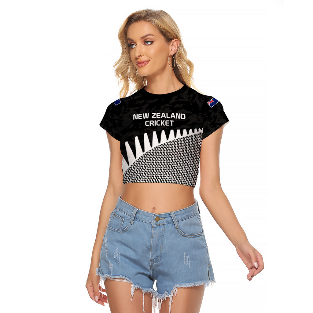 New Zealand Cricket Raglan Cropped T Shirt Black Cap Sporty Style No1 LT9 Female Black - Polynesian Pride