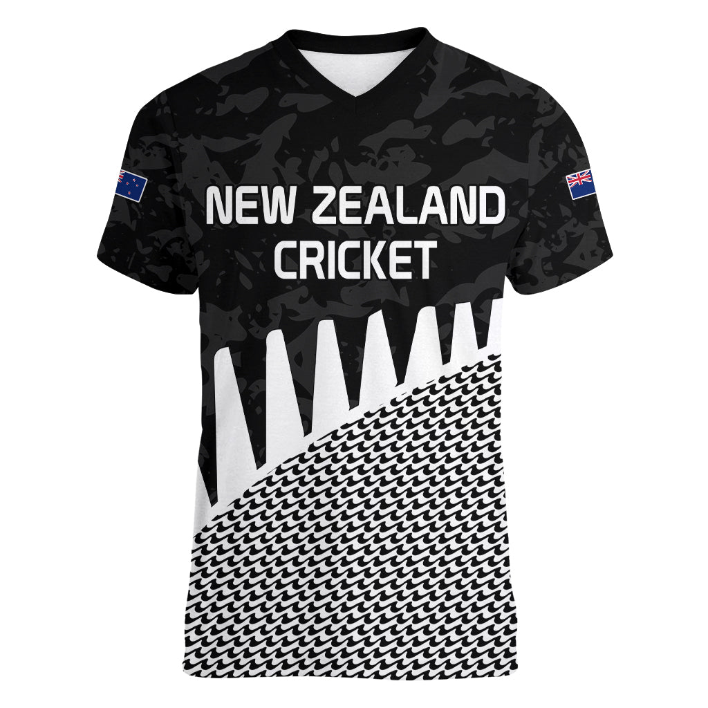 New Zealand Cricket Women V Neck T Shirt Black Cap Sporty Style No1 LT9 Female Black - Polynesian Pride