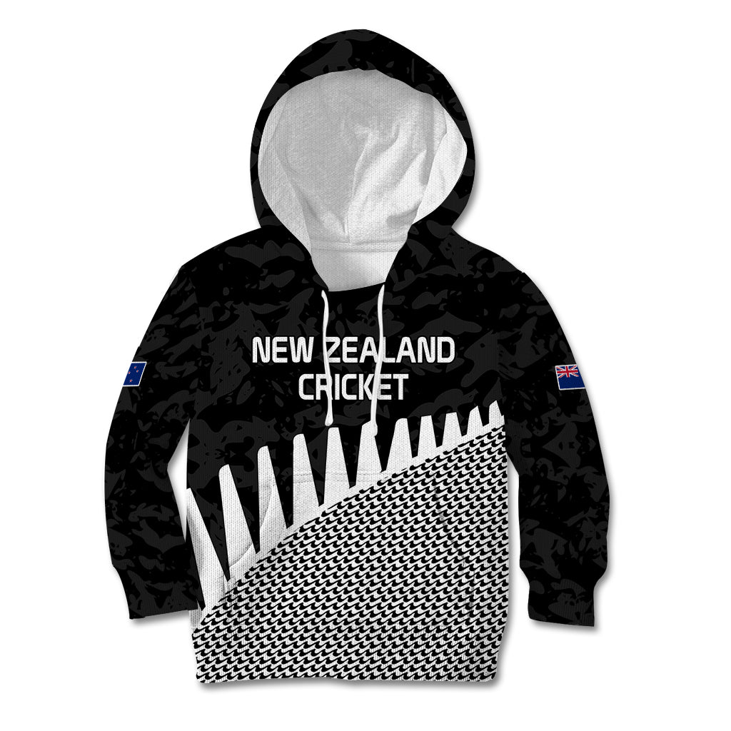 (Custom Text And Number) New Zealand Cricket Kid Hoodie Black Cap Sporty Style No1 LT9 Black - Polynesian Pride