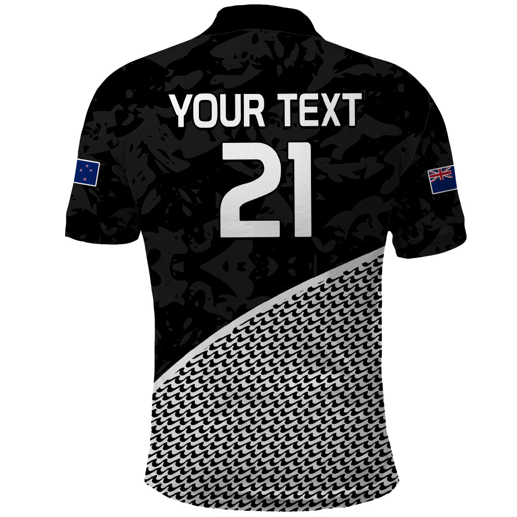 (Custom Text and Number) New Zealand Cricket Polo Shirt Black Cap Sporty Style No1 LT9 - Polynesian Pride