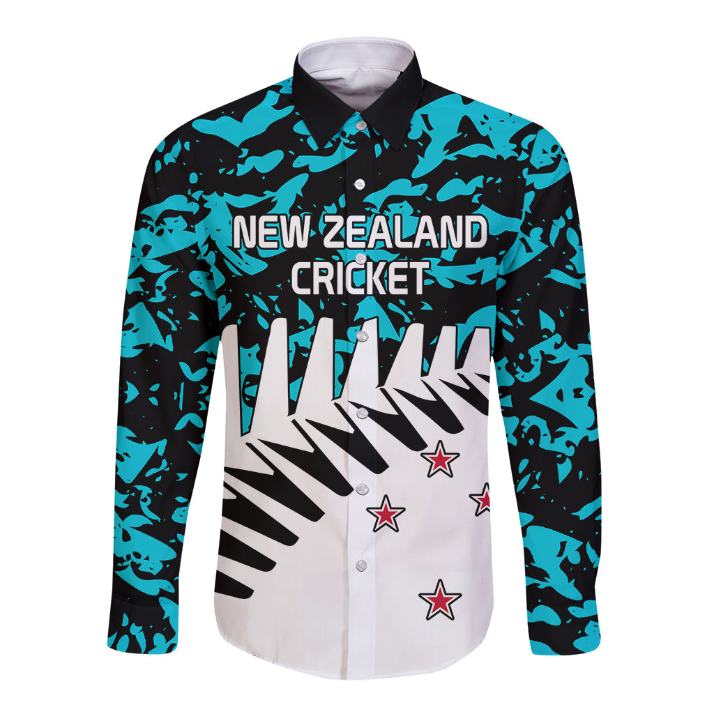 New Zealand Cricket Long Sleeve Button Shirt Black Cap Sporty Style No2 LT9 Unisex Auqua - Polynesian Pride