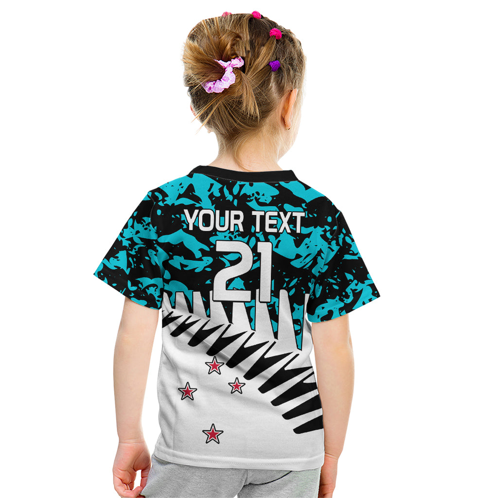 (Custom Text And Number) New Zealand Cricket Kid T Shirt Black Cap Sporty Style No2 LT9 - Polynesian Pride
