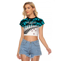 (Custom Text And Number) New Zealand Cricket Raglan Cropped T Shirt Black Cap Sporty Style No2 LT9 Female Auqua - Polynesian Pride