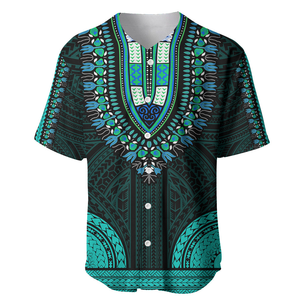 African Dashiki Baseball Jersey With Polynesian Pattern - Teal LT9 Teal - Polynesian Pride