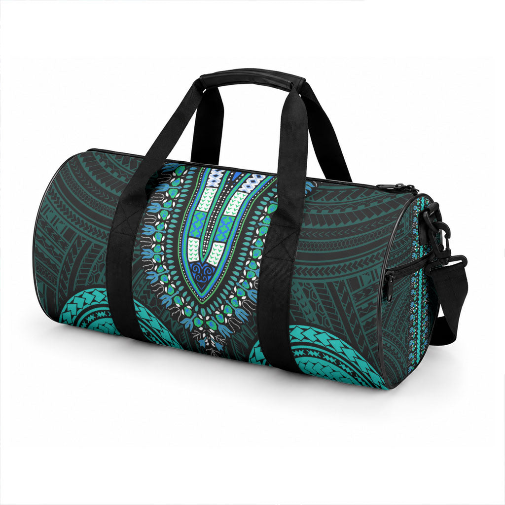 African Dashiki With Polynesian Pattern Teal Duffle Bag LT9 - Polynesian Pride