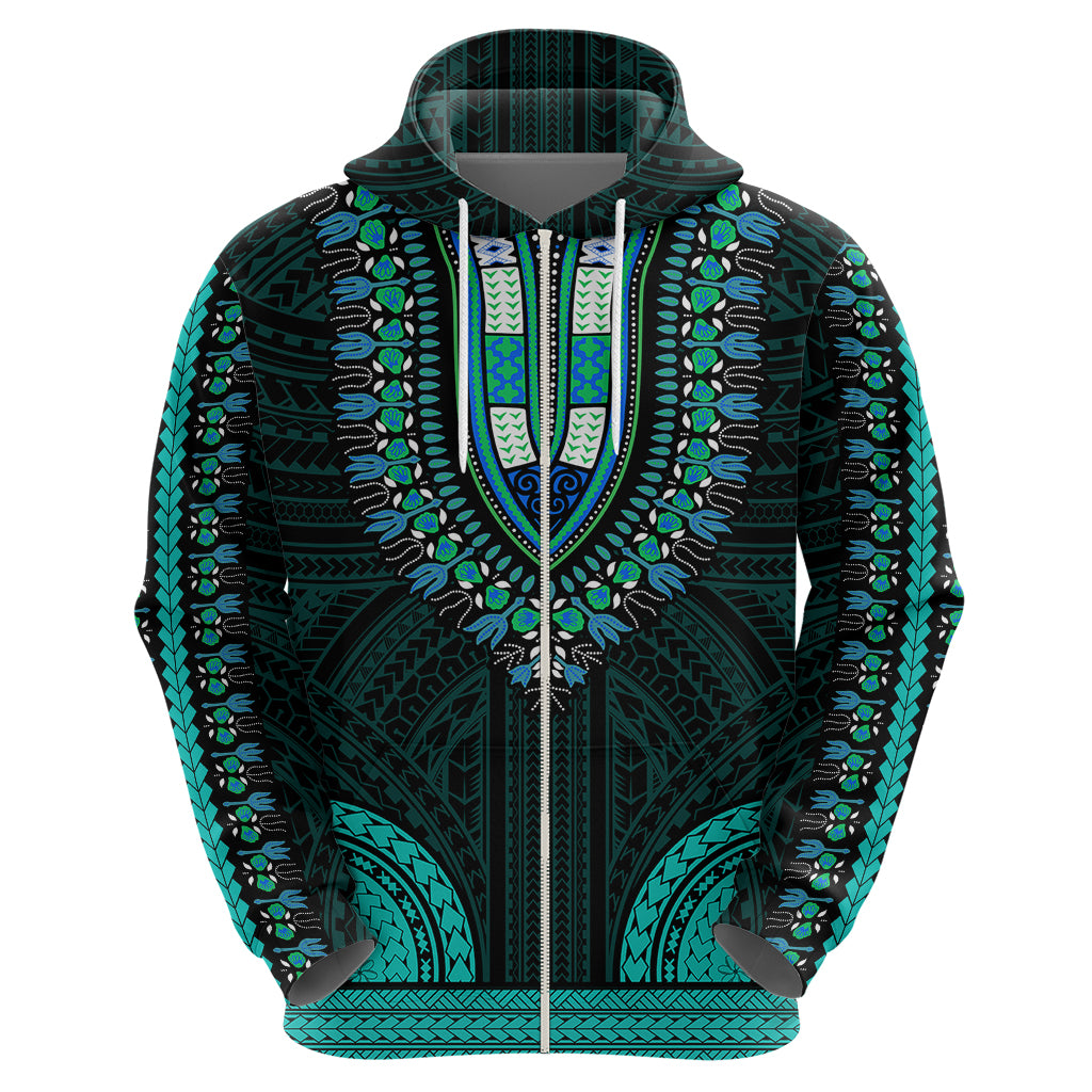 African Dashiki Hoodie With Polynesian Pattern Teal LT9 - Polynesian Pride