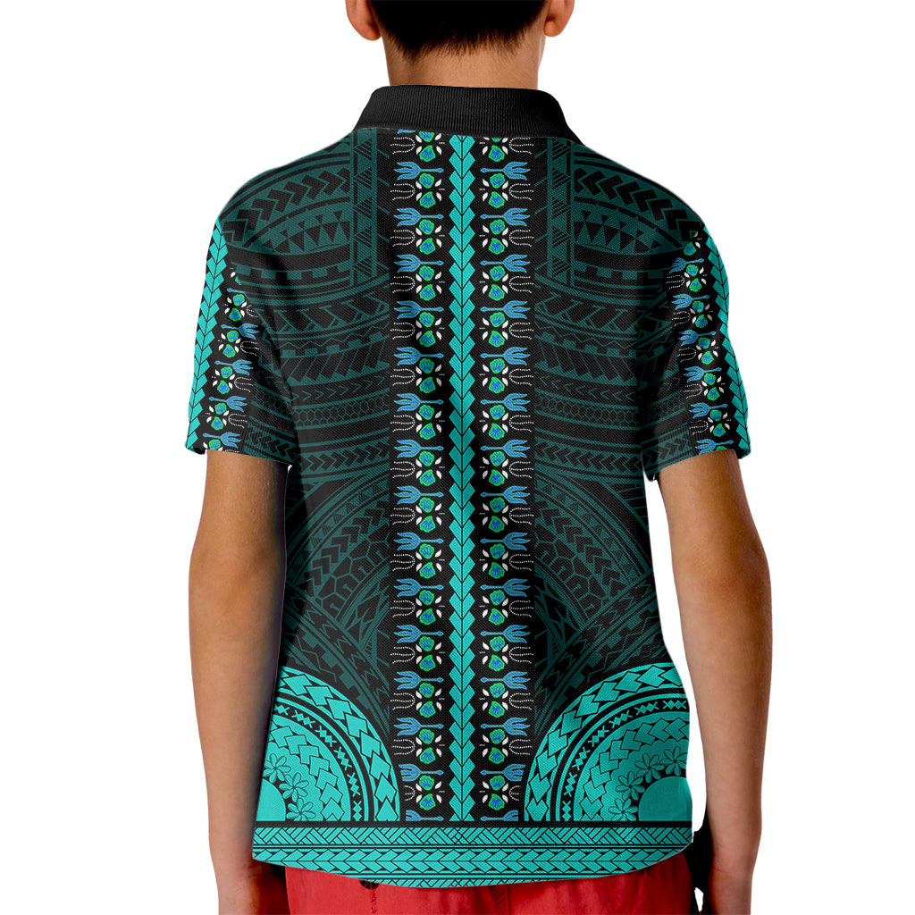 African Dashiki Kid Polo Shirt With Polynesian Pattern - Teal LT9 - Polynesian Pride
