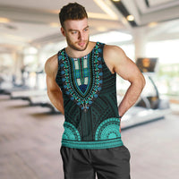 African Dashiki Men Tank Top With Polynesian Pattern - Teal LT9 - Polynesian Pride