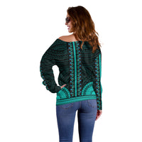 African Dashiki Off Shoulder Sweater With Polynesian Pattern - Teal LT9 - Polynesian Pride