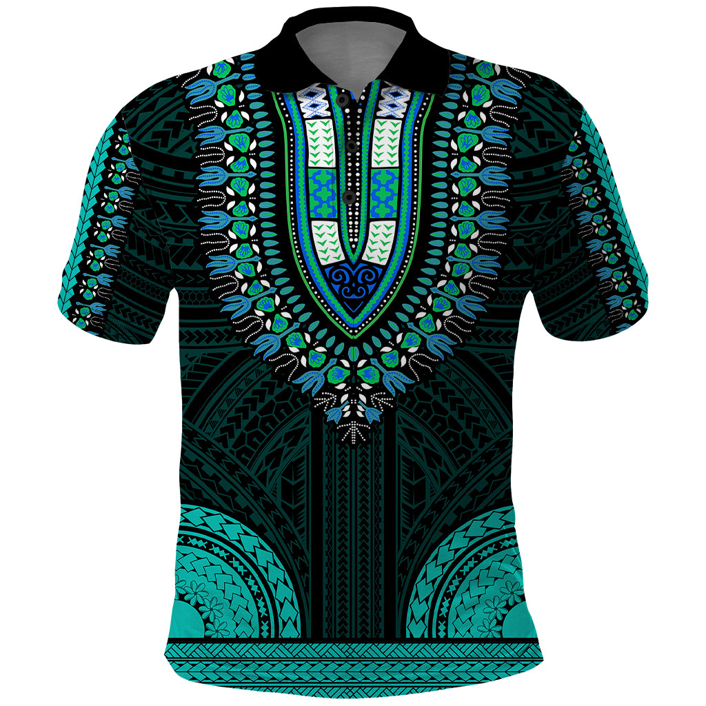 African Dashiki Polo Shirt With Polynesian Pattern Teal LT9 Teal - Polynesian Pride