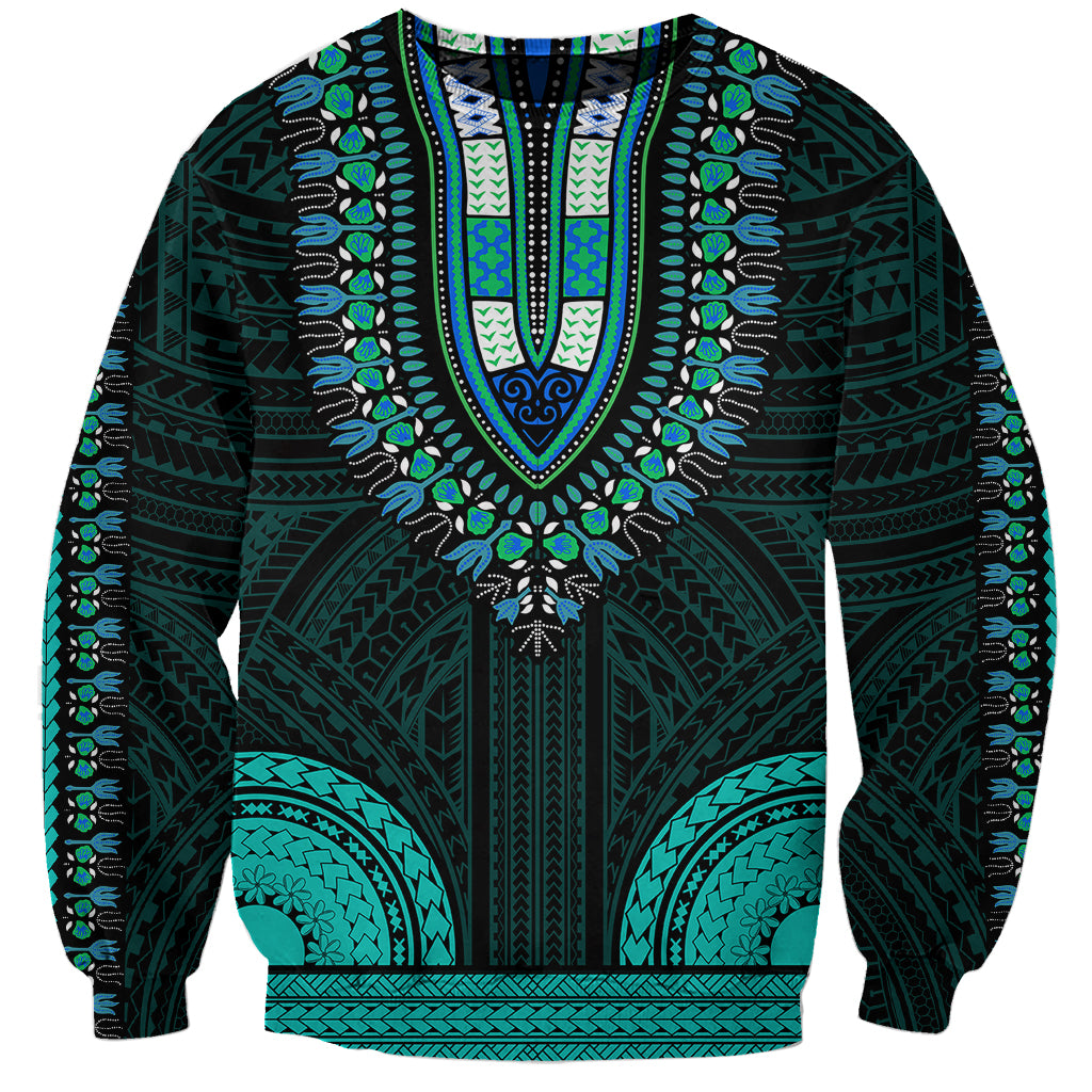 African Dashiki Sweatshirt With Polynesian Pattern - Teal LT9 Unisex Teal - Polynesian Pride