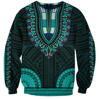 African Dashiki Sweatshirt With Polynesian Pattern - Teal LT9 Unisex Teal - Polynesian Pride