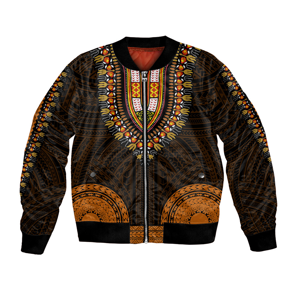 African Dashiki Bomber Jacket With Polynesian Pattern - Gold LT9 Unisex Gold - Polynesian Pride