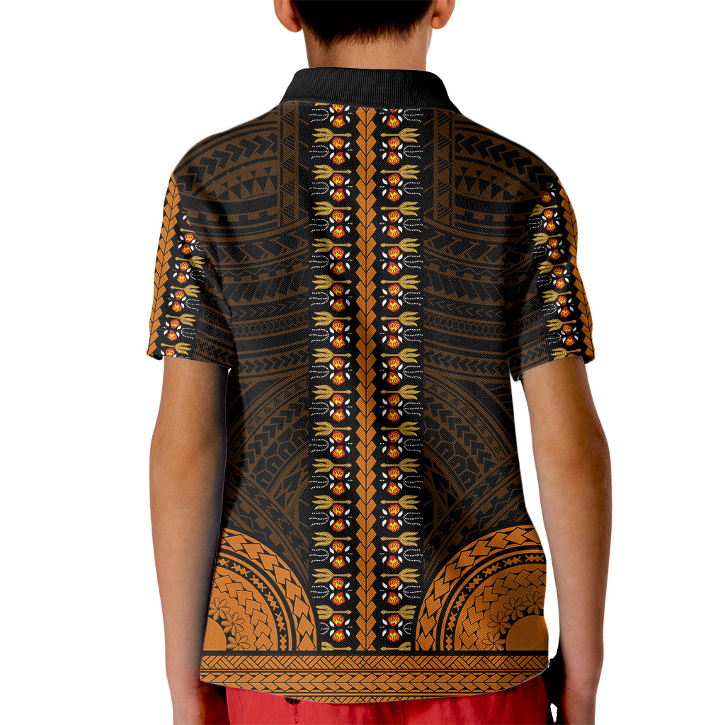 African Dashiki Kid Polo Shirt With Polynesian Pattern - Gold LT9 - Polynesian Pride